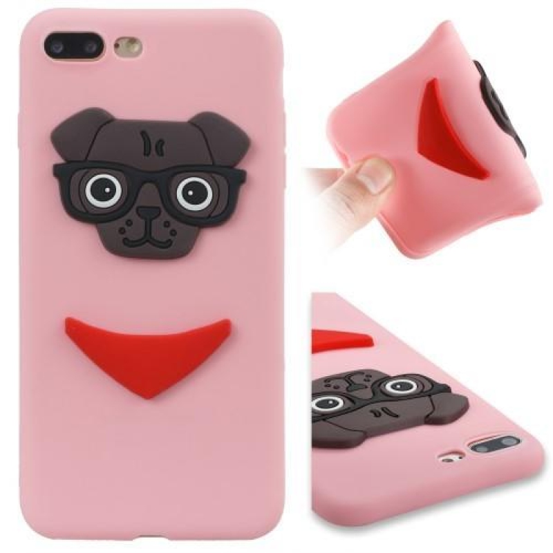 3D dog silikonový obal na iPhone 8 Plus a iPhone 7 Plus - růžový