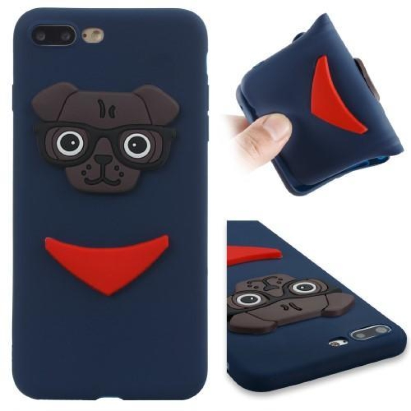 3D dog silikonový obal na iPhone 8 Plus a iPhone 7 Plus - tmavě modrý