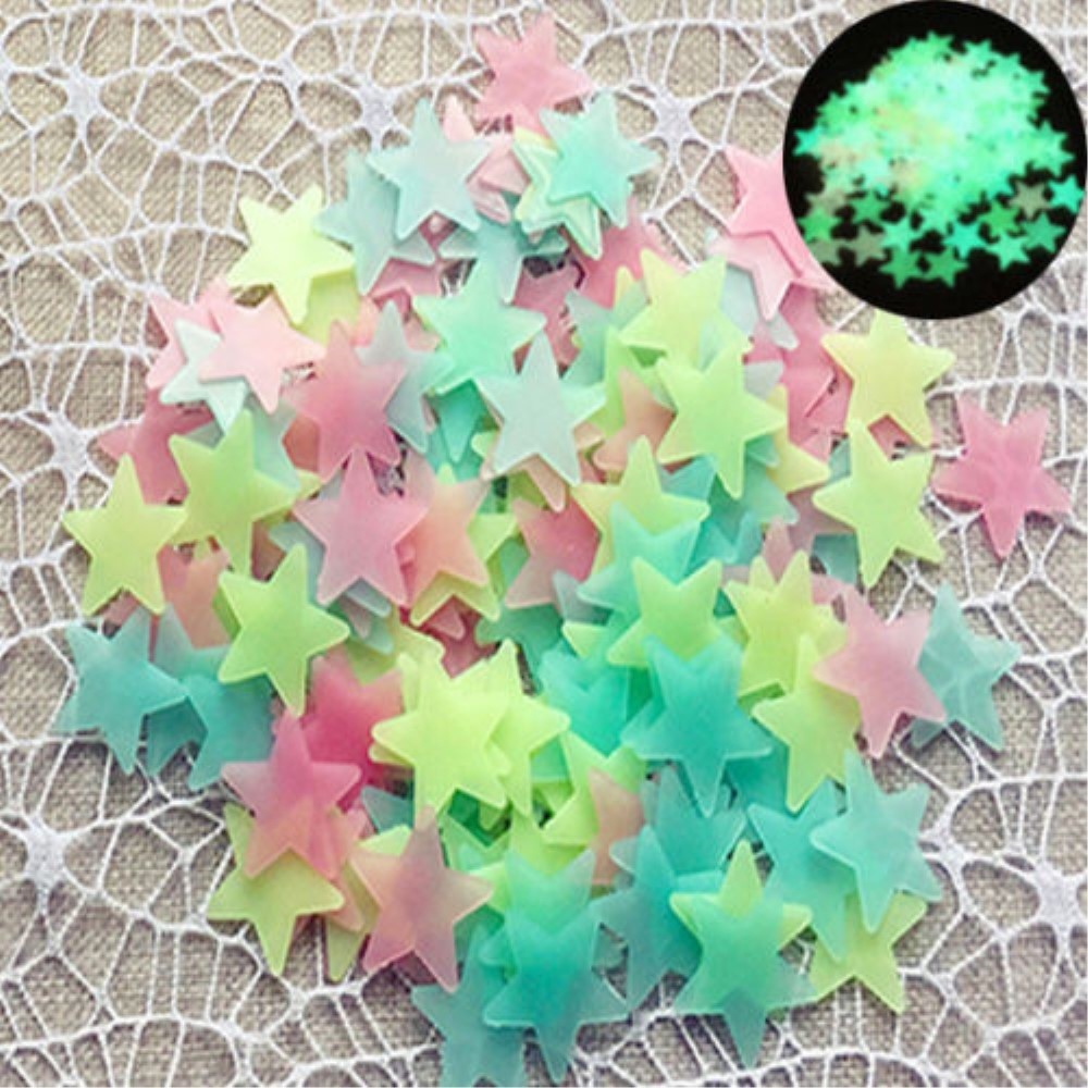 3D fluorescenční svítící nalepovací hvězdičky na zeď (100 ks)