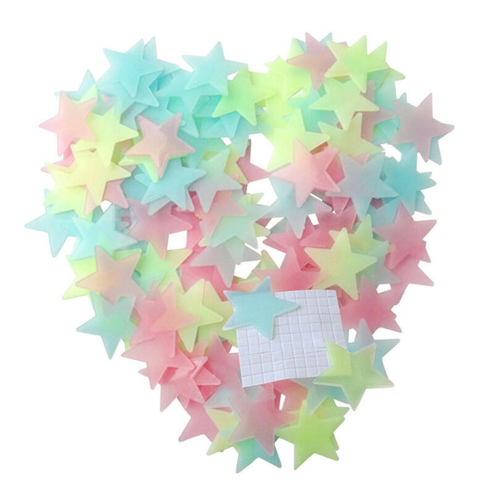 3D fluorescenční svítící nalepovací hvězdičky na zeď (100 ks)