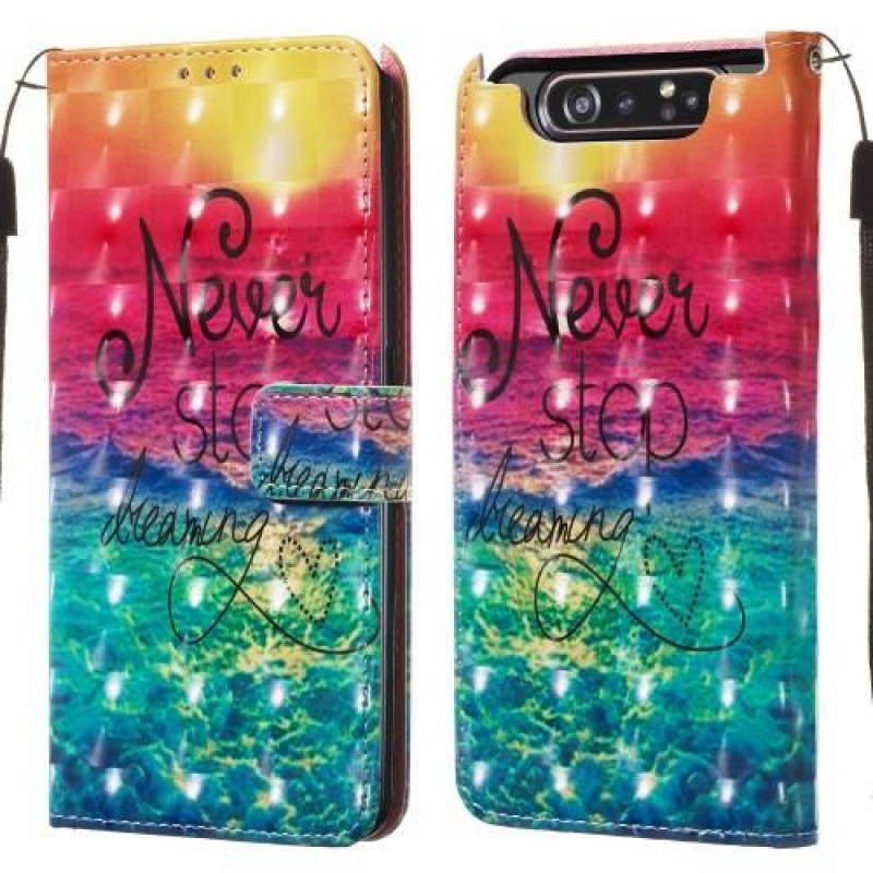 3D Painting PU kožené pouzdro na mobil Samsung Galaxy A80 - barevný oceán