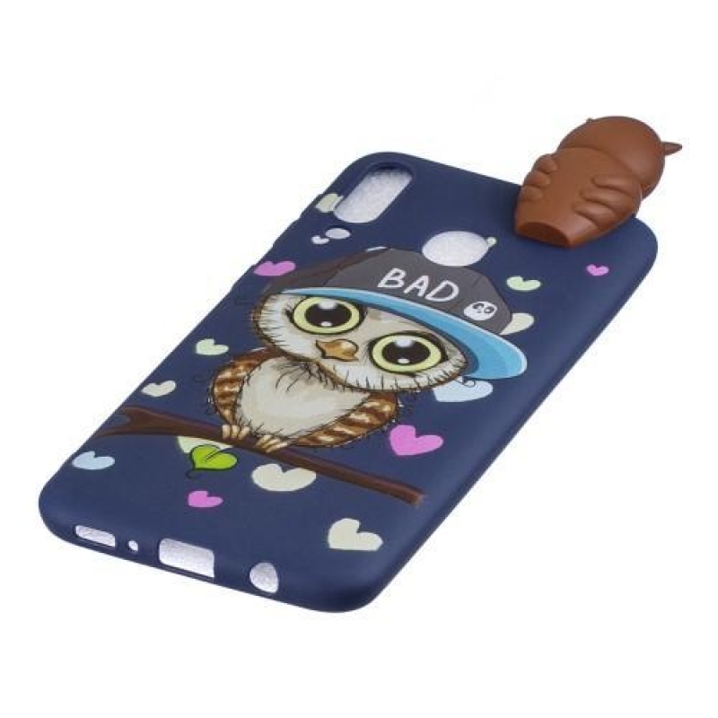 3D Pattern gelový obal na Samsung Galaxy M20 - sova s čepicí