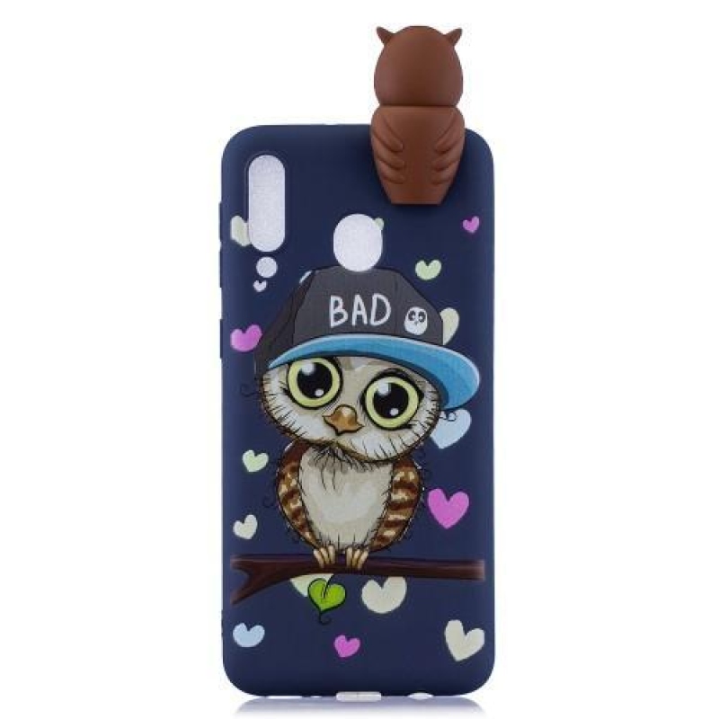 3D Pattern gelový obal na Samsung Galaxy M20 - sova s čepicí