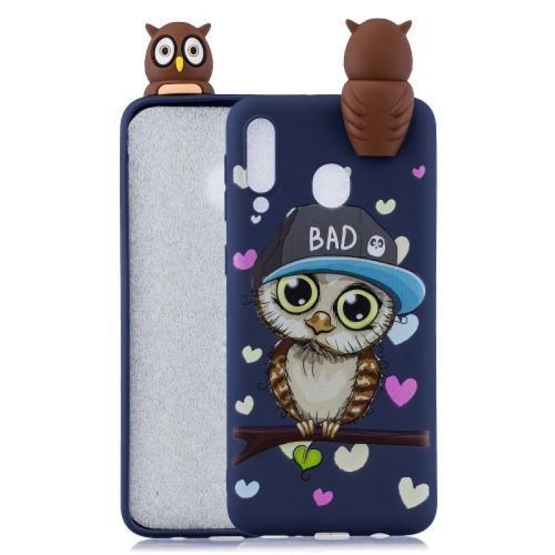 3D Pattern gelový obal na Samsung Galaxy M20 - sova s čepicí