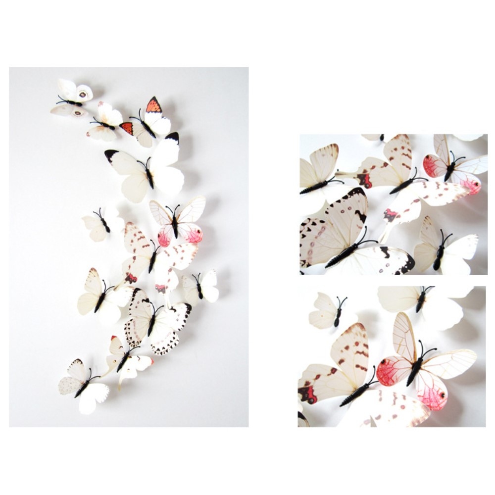 3D samolepky motýlů na zeď a nábytek (12 ks) - bílí motýli