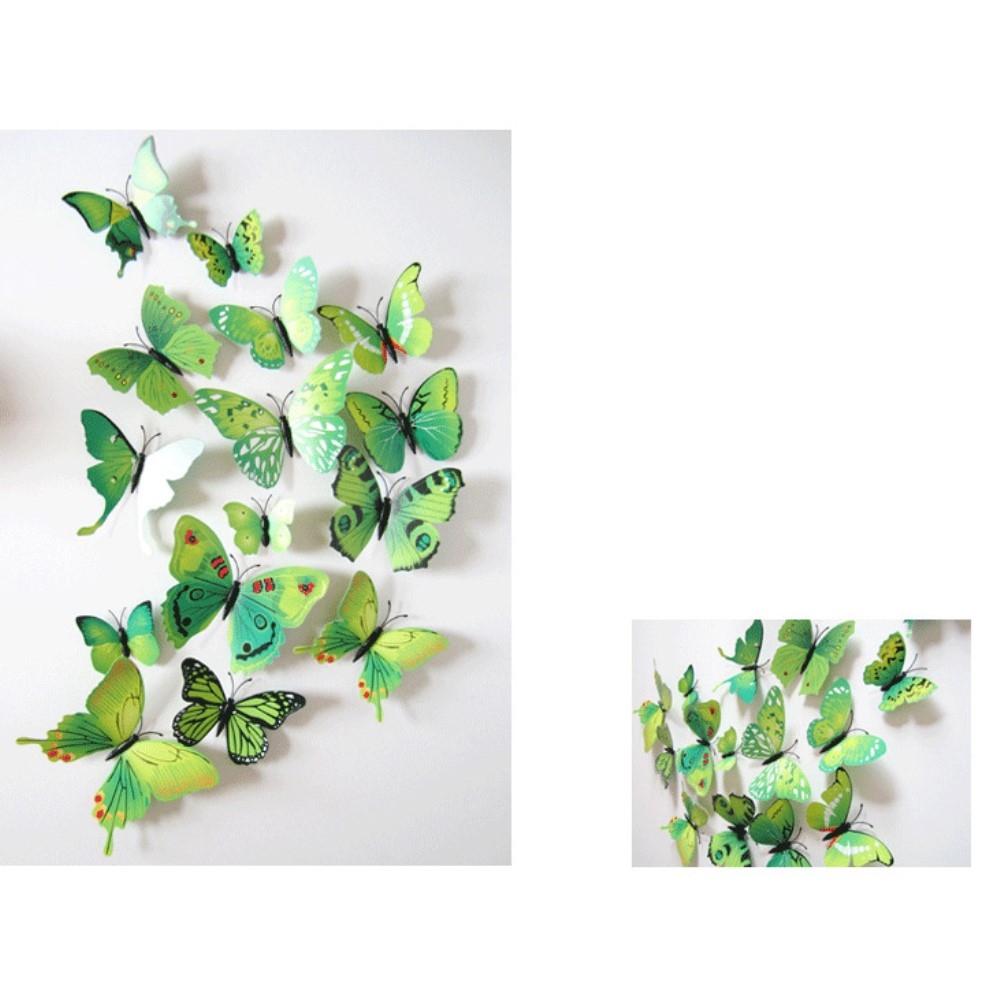3D samolepky motýlů na zeď a nábytek (12 ks) - zelení motýli