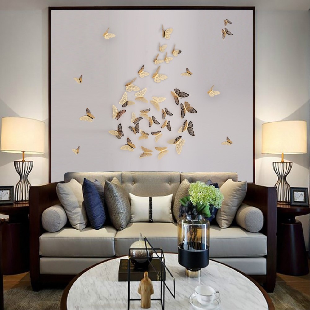 3D samolepky motýlů na zeď a nábytek (12 ks) - zlatí motýli