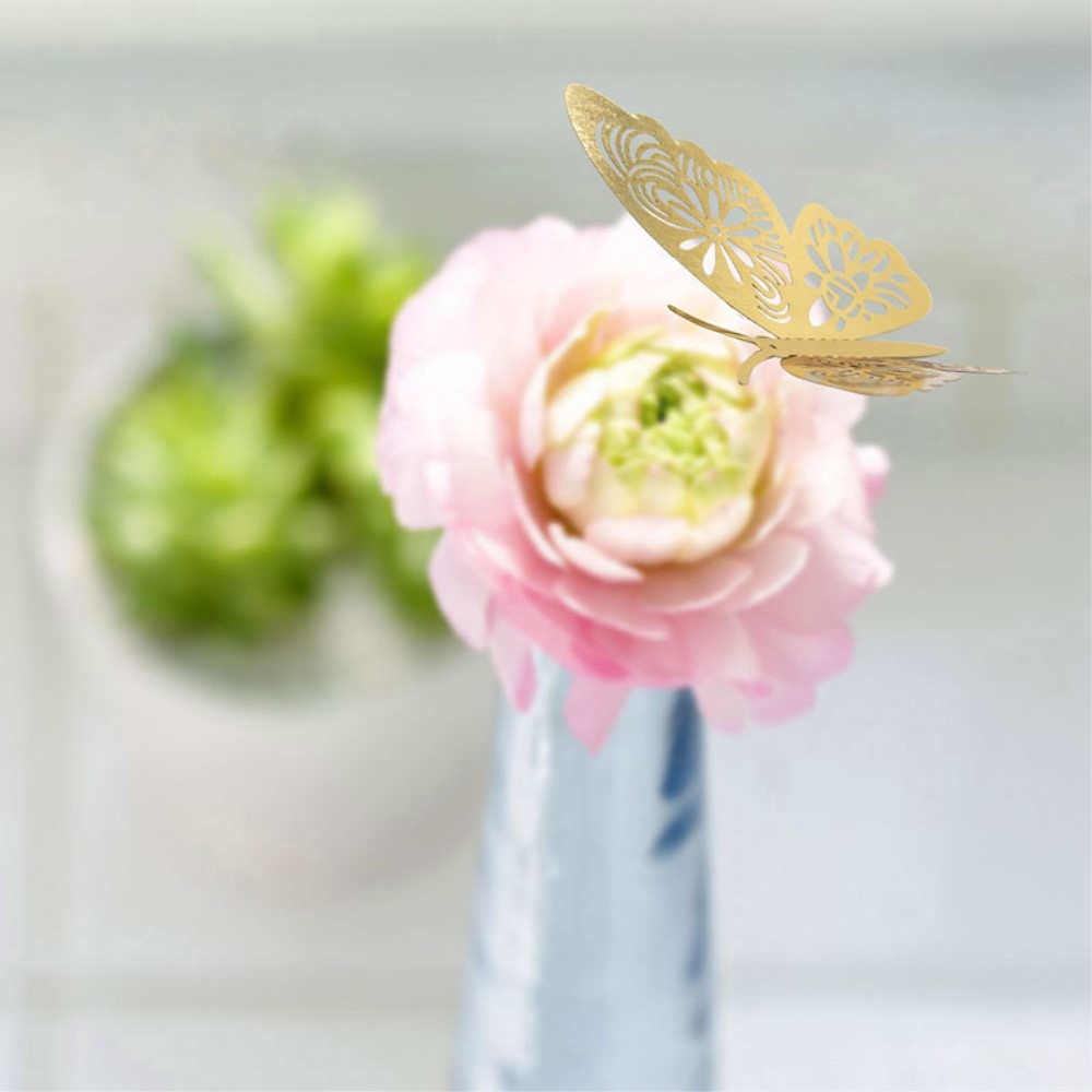 3D samolepky motýlů na zeď a nábytek (12 ks) - zlatí motýli