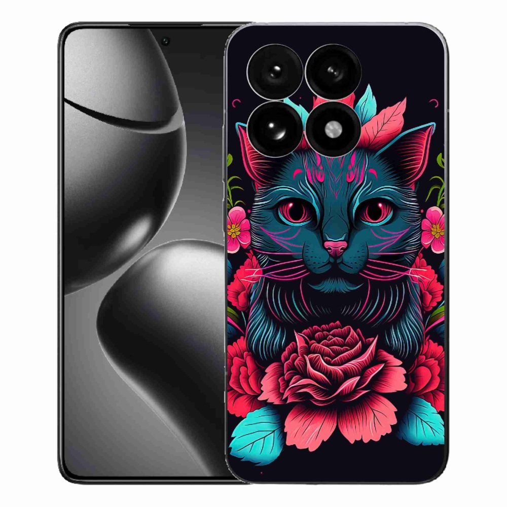 Gelový kryt mmCase na Xiaomi 15T - květiny a kočka
