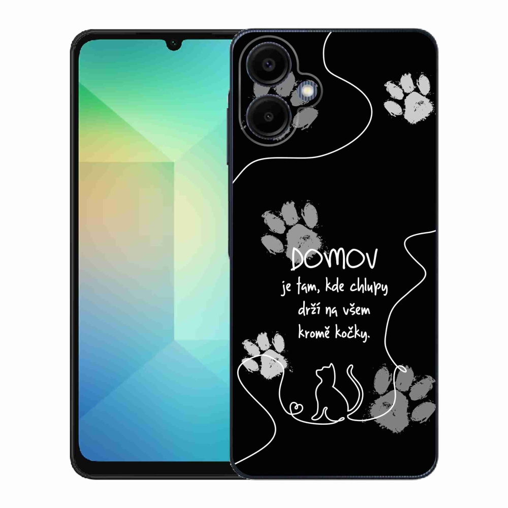 Gelový kryt mmCase na Samsung Galaxy A06 4G - kočičí motiv černé pozadí