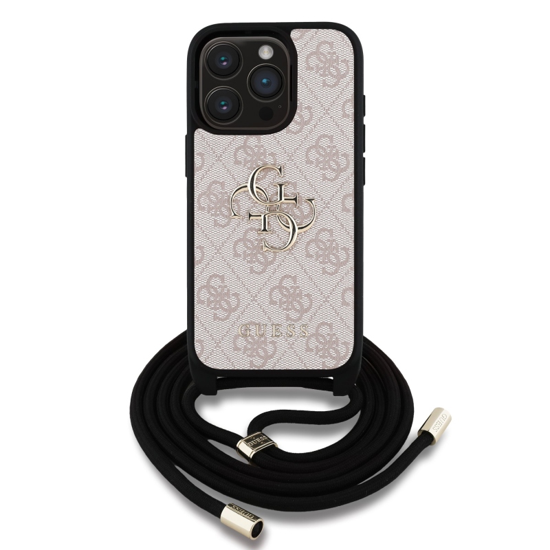 Guess PU 4G Metal Logo Crossbody Popruh Zadní Kryt pro iPhone 15 Pro Max Pink
