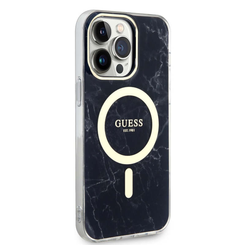 Guess IML Marble MagSafe Zadní Kryt pro iPhone 13 Pro Max Black