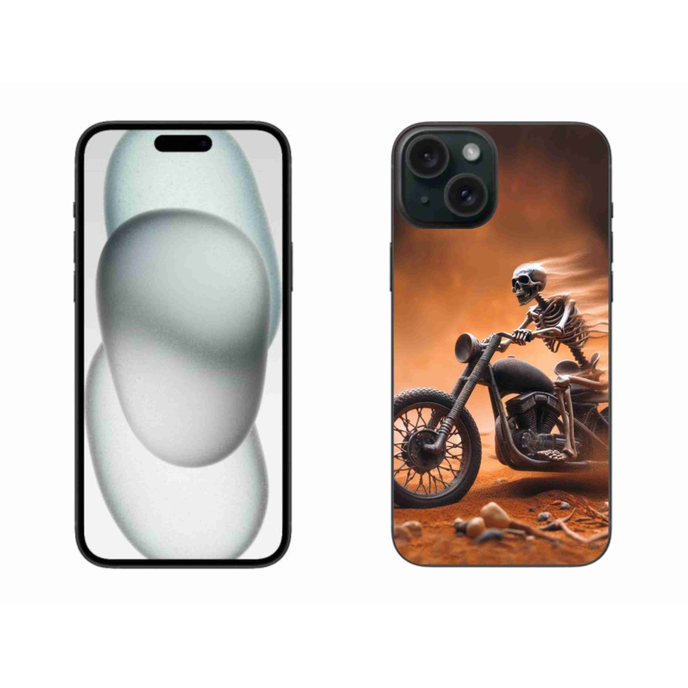 Gelový kryt mmCase na iPhone 15 Plus - kostra na motorce