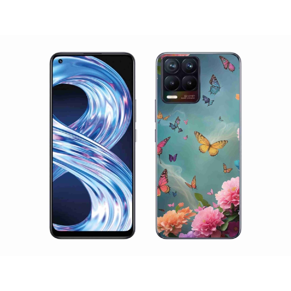 Gelový kryt mmCase na Realme 8 Pro - barevné květy a motýli