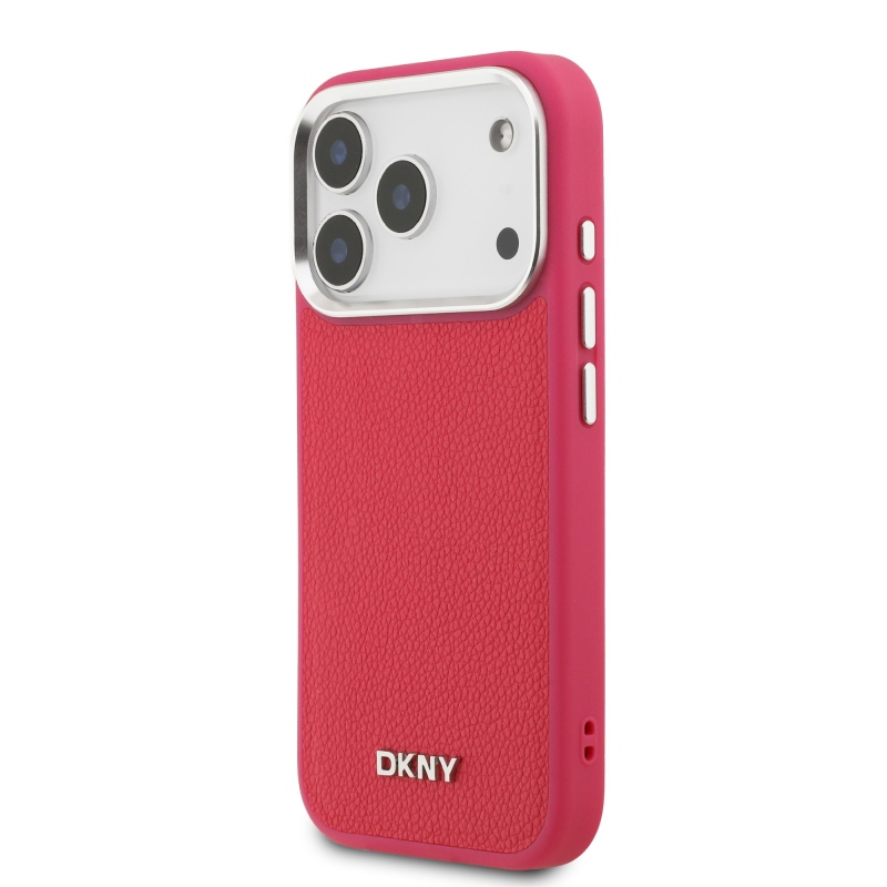DKNY PU Leather Metal Logo Wrist Chain MagSafe Zadní Kryt pro iPhone 17 Pro Pink
