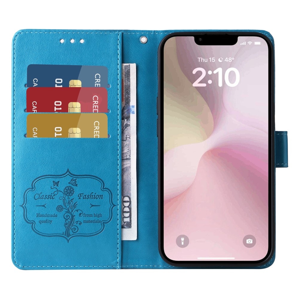 Flowery knížkové pouzdro na iPhone 16e - modré