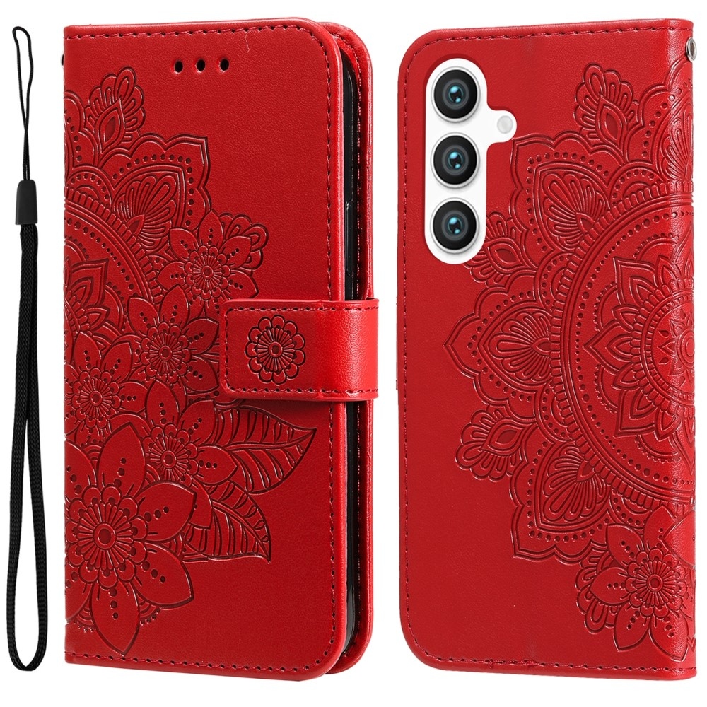 Floral knížkové pouzdro na Samsung Galaxy S25+ - červené
