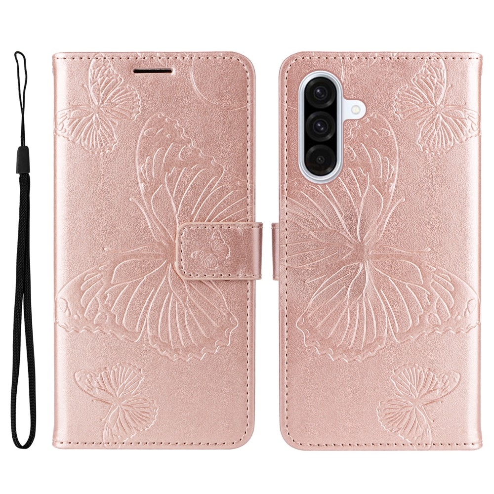 Big Butterfly knížkové pouzdro na Samsung Galaxy A36 5G - růžovozlaté