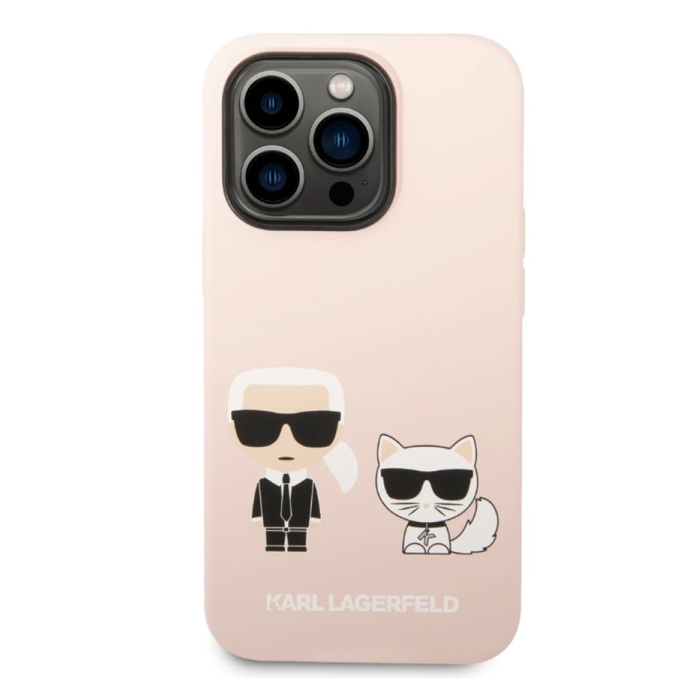 Karl Lagerfeld MagSafe kryt Liquid Silicone Karl and Choupette iPhone 14 Pro růžový
