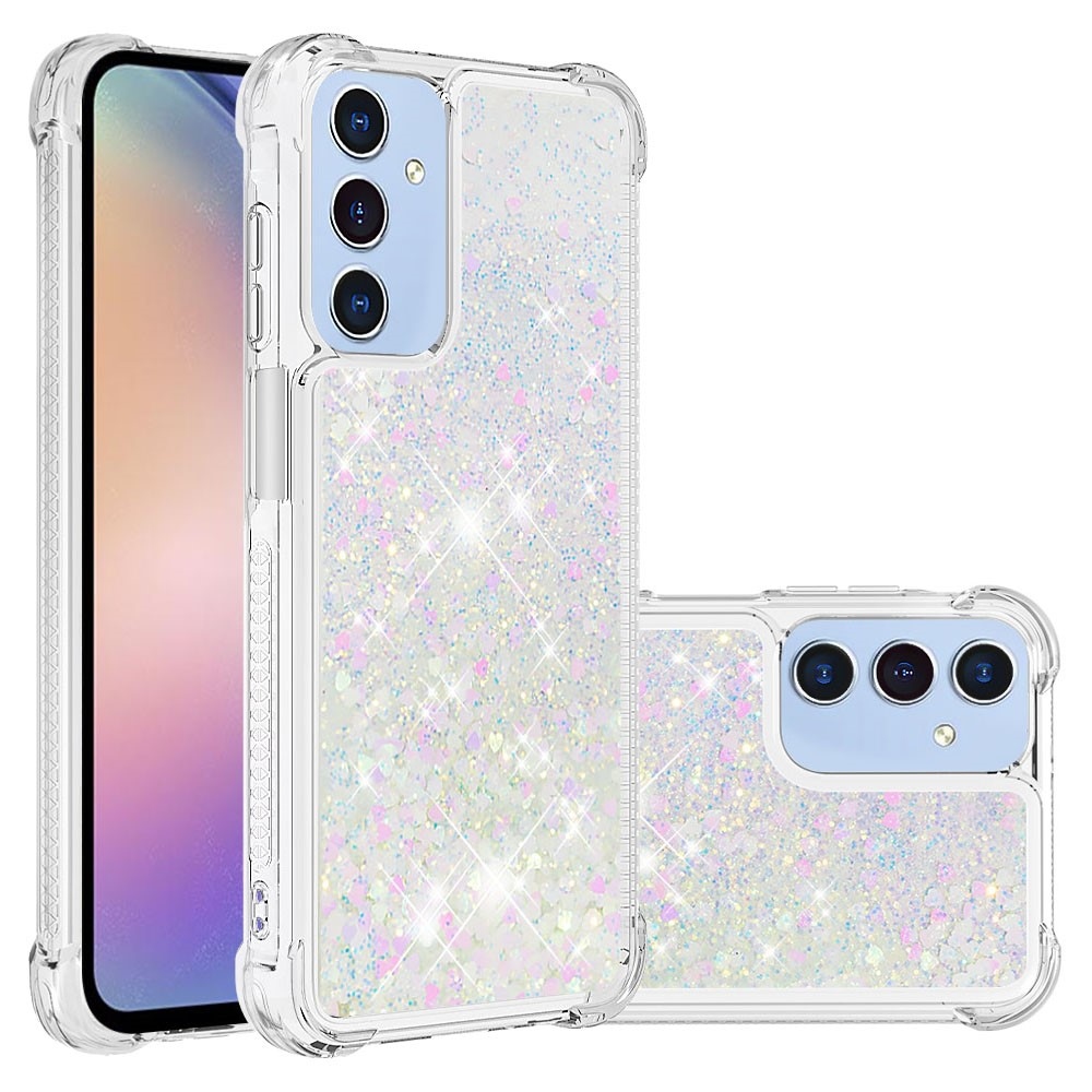 Glitter přesýpací gelový obal na Samsung Galaxy A26 5G - růžovostříbrný/srdíčka