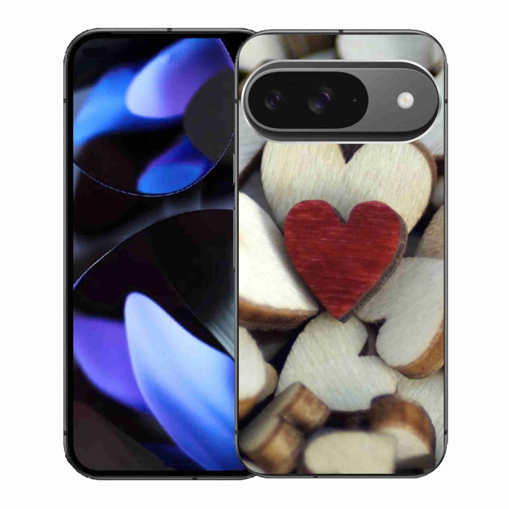 Gelový kryt mmCase na Google Pixel 9/9 Pro - gravírované červené srdce 