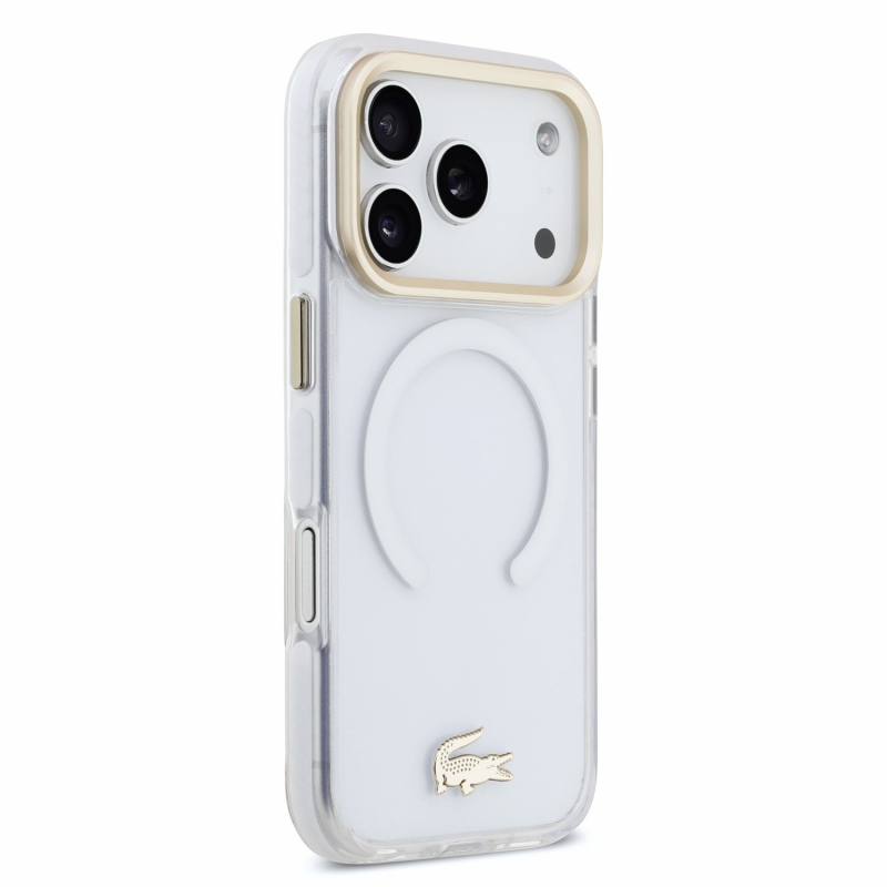 Lacoste IML Shockproof Petit Pique Gold Logo MagSafe Zadní Kryt pro iPhone 18 Pro Transparent
