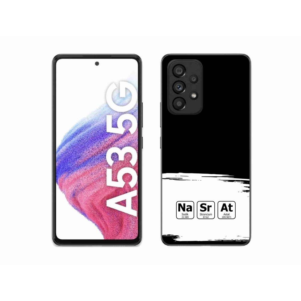 Gelový kryt mmCase na Samsung Galaxy A53 5G - chemické prvky bíločerné pozadí