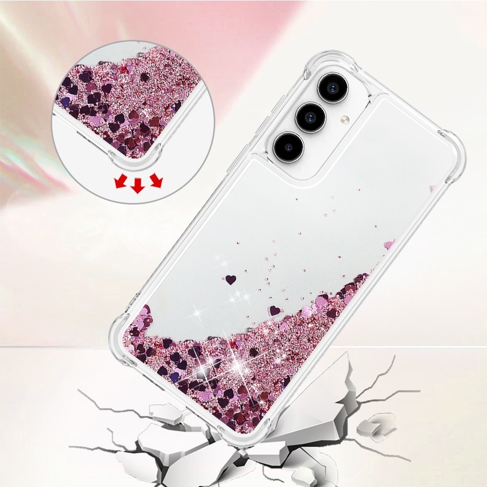 Glitter gelový přesýpací obal na Samsung Galaxy A35 5G - růžovozlatý/srdíčka