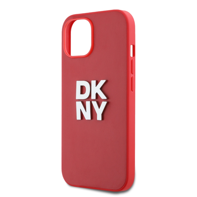 DKNY PU Leather Stack Logo Wrist Strap Zadní Kryt pro iPhone 14 Red