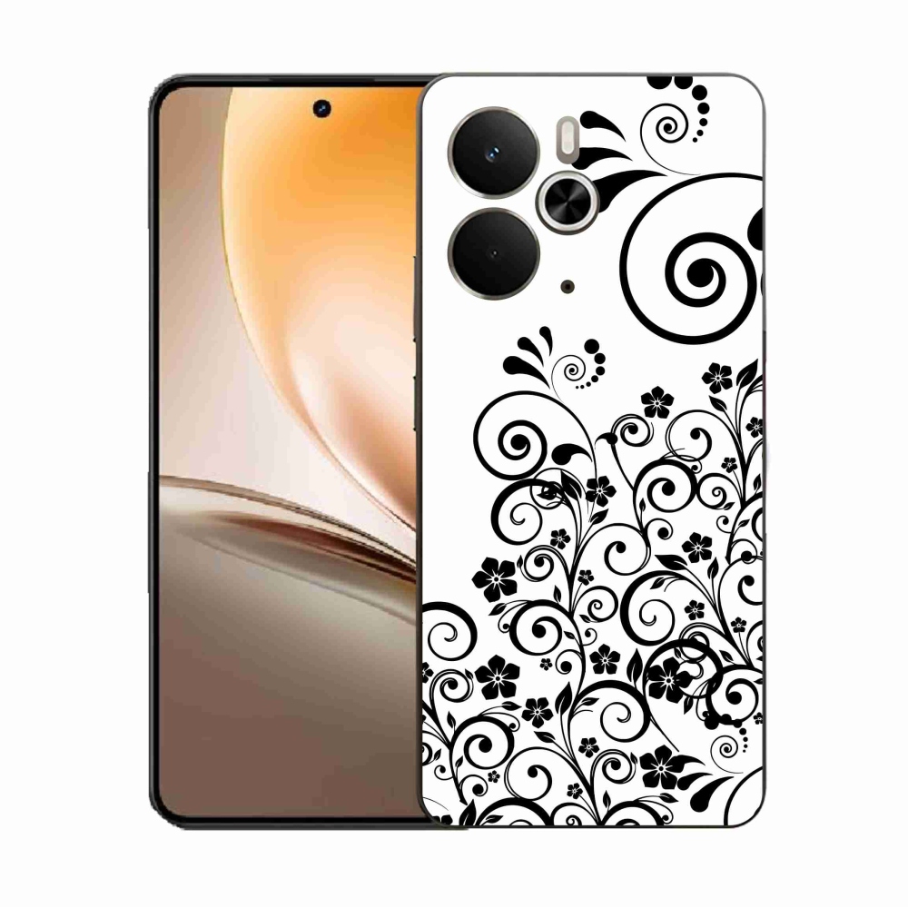 Gelový kryt mmCase na Realme 14 5G - černobílé květinové vzory