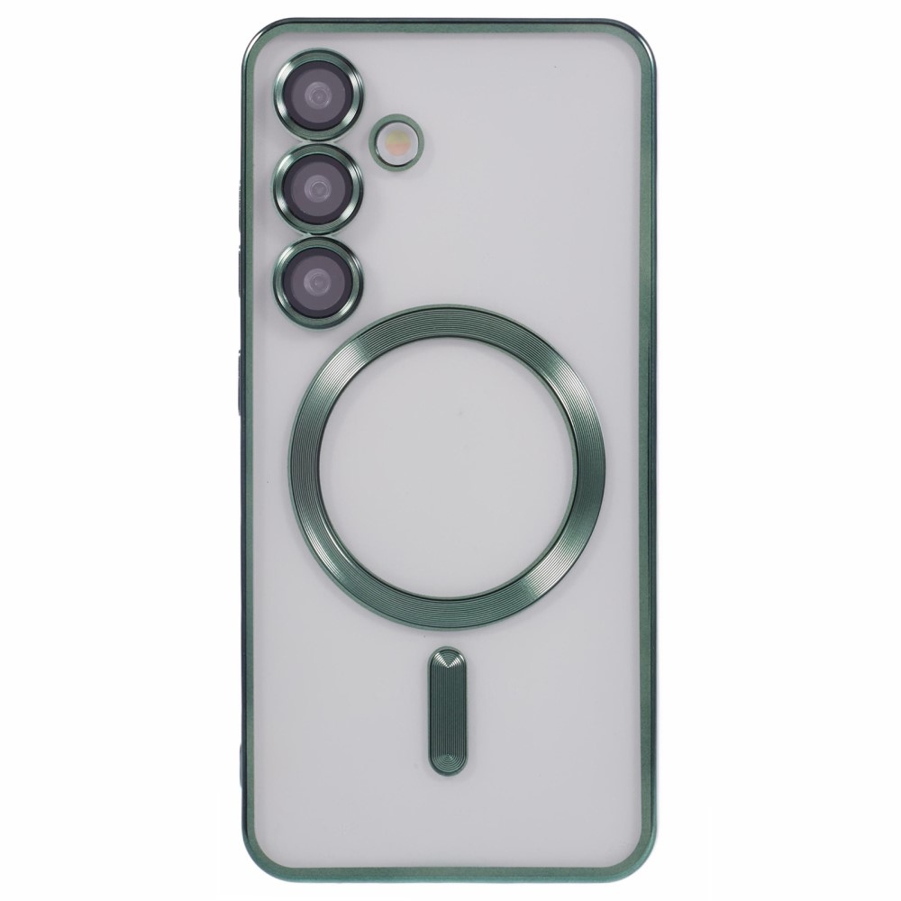 Clear obal s ochranou fotoaparátu a podporou MagSafe na Samsung Galaxy S25 - zelený
