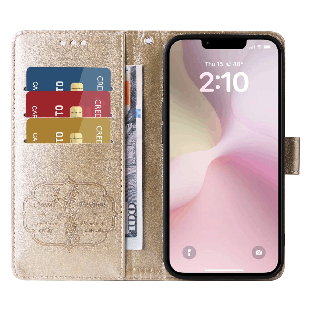 Flowery knížkové pouzdro na iPhone 16e - zlaté