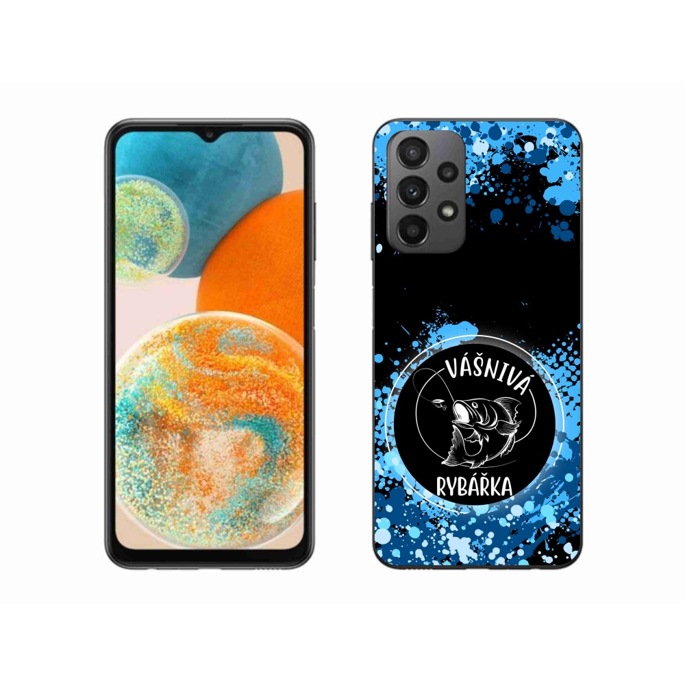 Gelový kryt mmCase na Samsung Galaxy A23 4G/5G - vášnivá rybářka černé pozadí