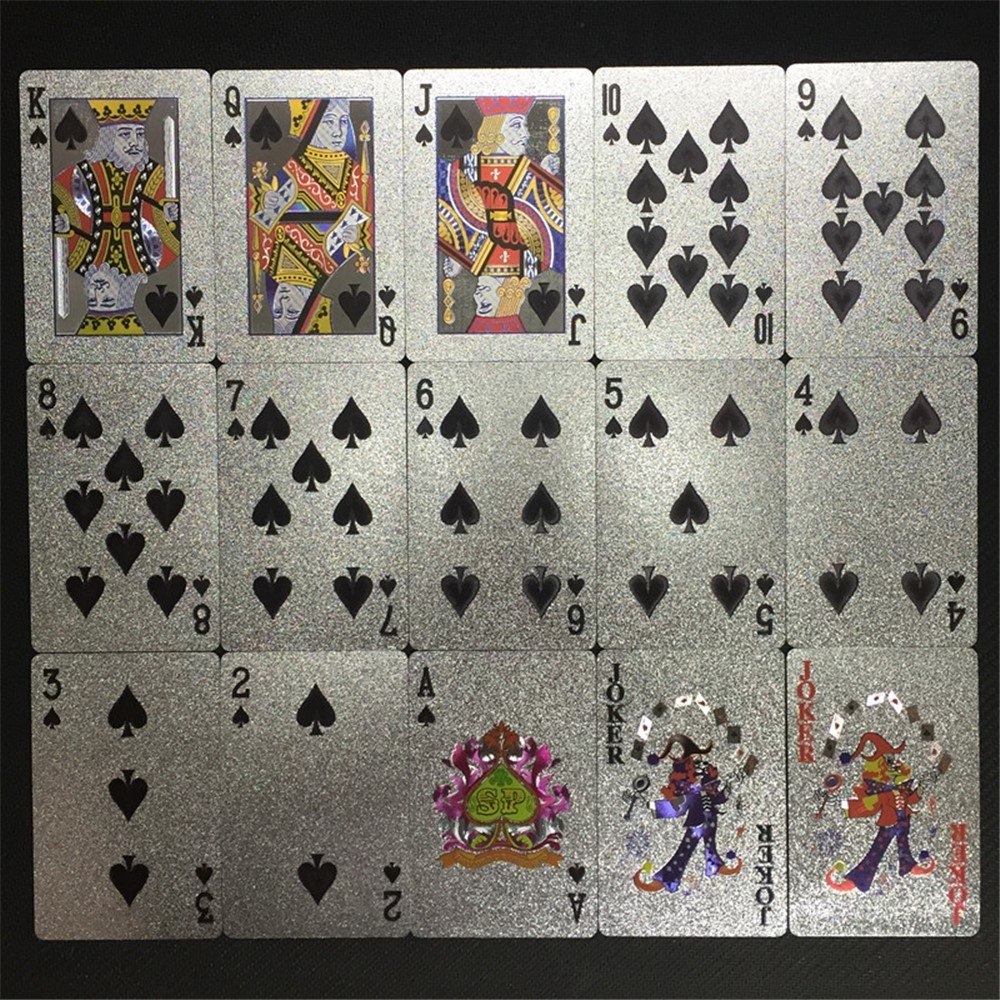 Voděodolné plastové hrací karty 100 dolarů ve stříbrném provedení 54 ks