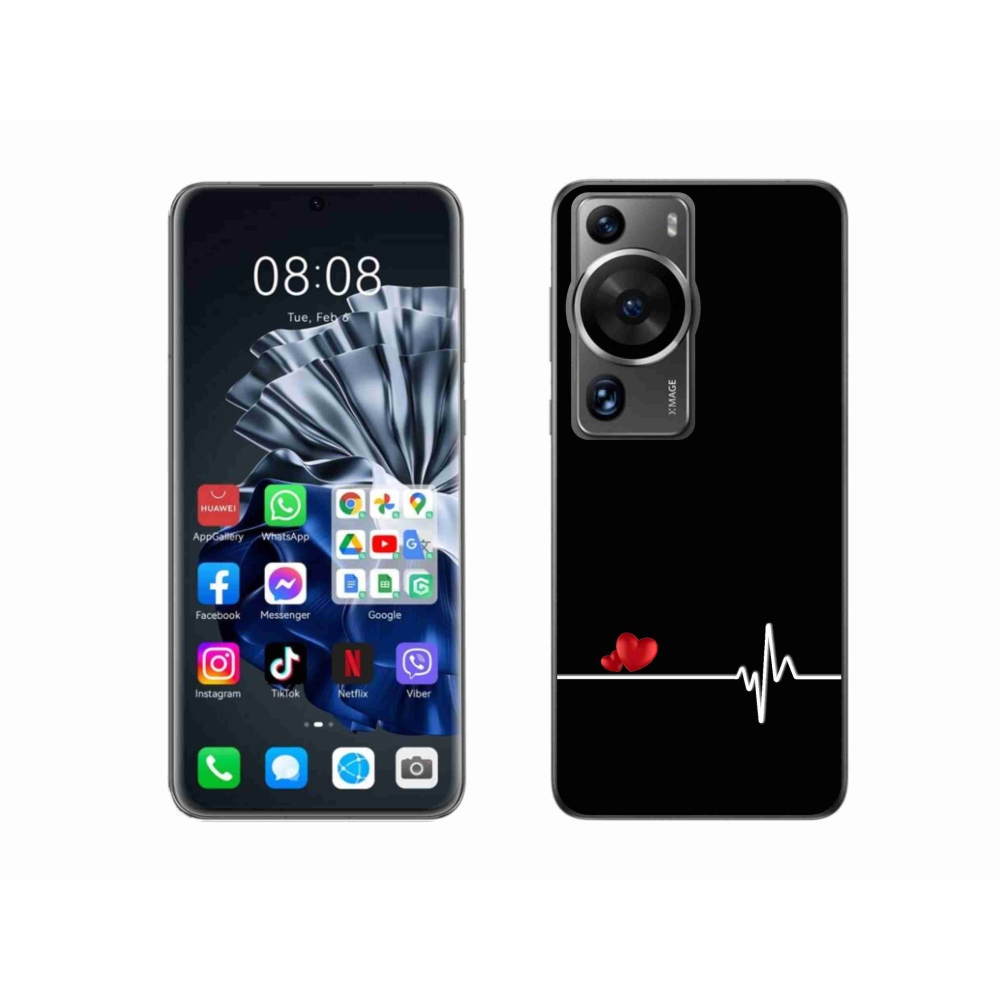 Gelový kryt mmCase na Huawei P60 Pro - srdce a tep černé pozadí