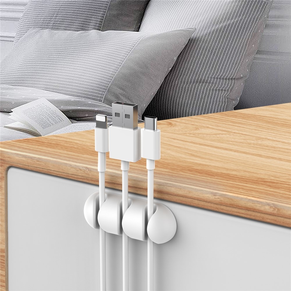 Silikonový držák kabelů se 3 drážkami a samolepicím uchycením - bílý