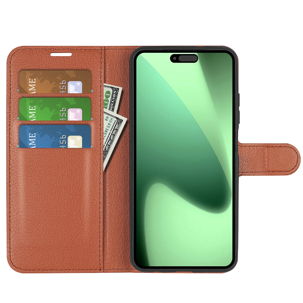 Litchi knížkové pouzdro na iPhone 17 Pro - hnědý