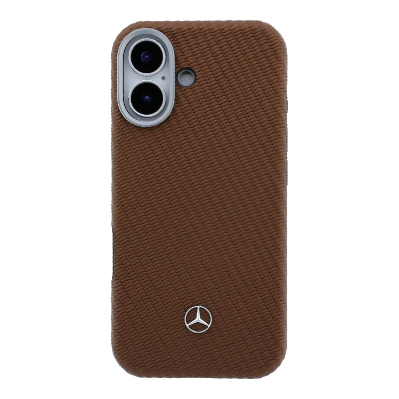 Mercedes PU Leather Wood Semi Wrap MagSafe Zadní Kryt pro iPhone 17 Camel