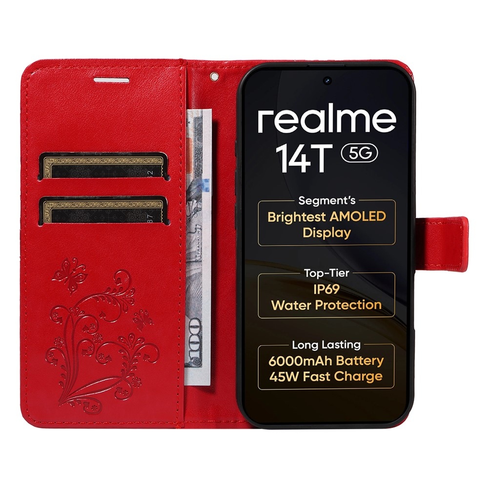 Big Butterfly knížkové pouzdro na Realme 14 5G/14T 5G - červené