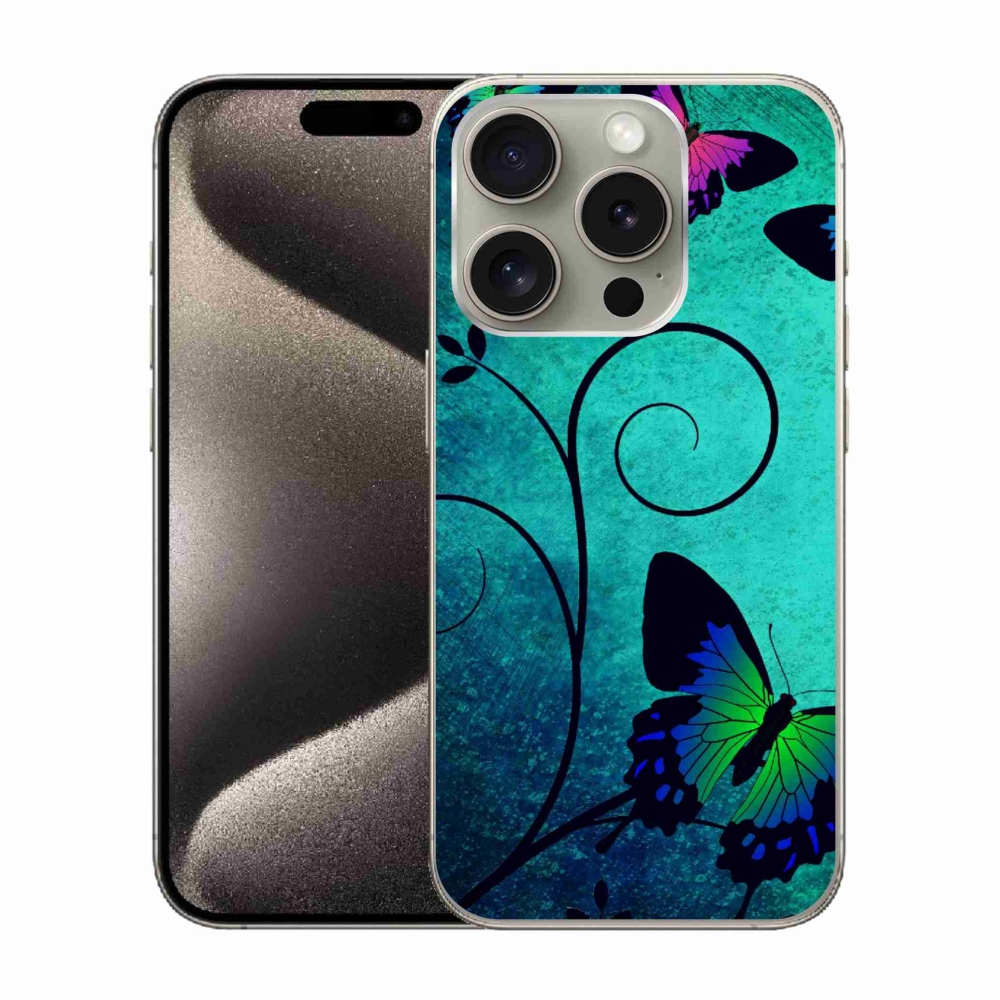 Gelový kryt mmCase na iPhone 15 Pro - barevní motýli