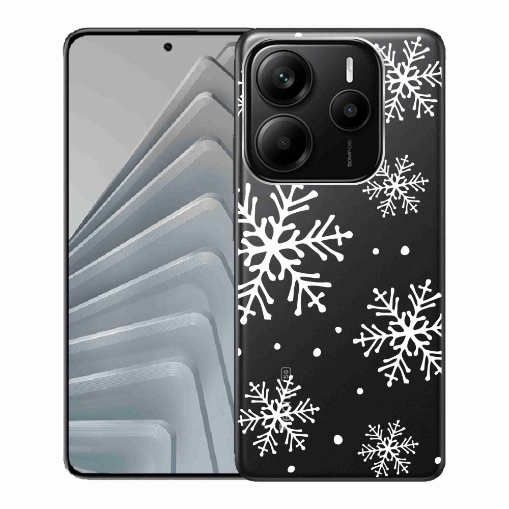 Gelový kryt mmCase na Xiaomi Redmi Note 14 5G - bílé vločky na průhledném pozadí