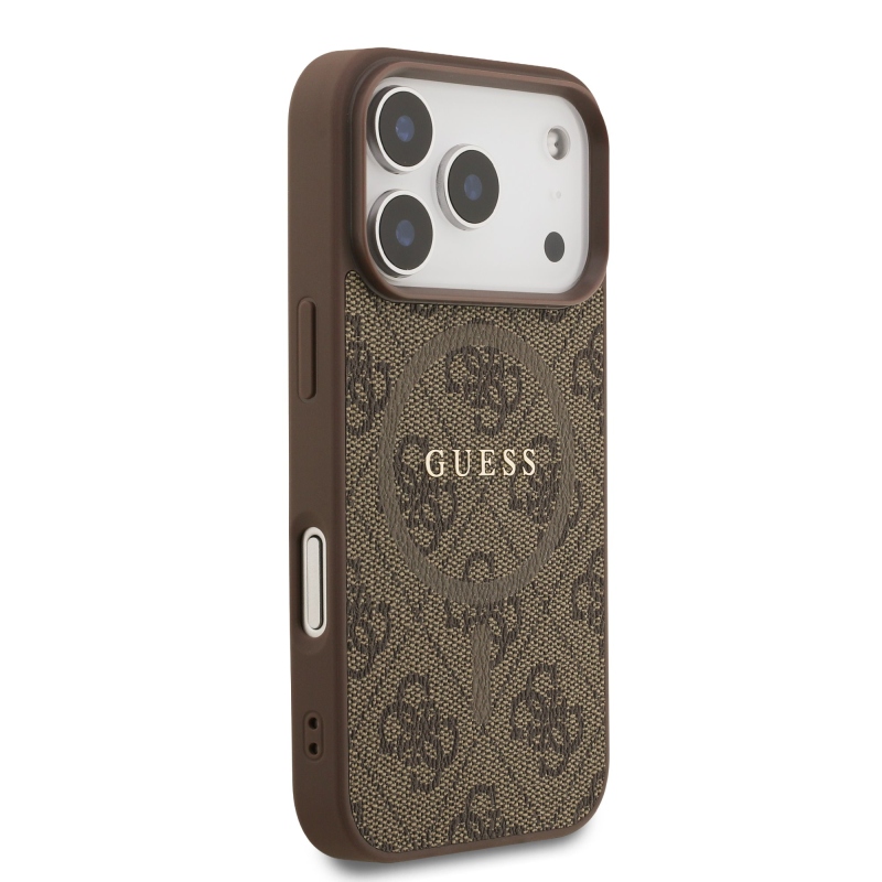 Guess PU Leather 4G Colored Ring MagSafe Zadní Kryt pro iPhone 17 Pro Brown