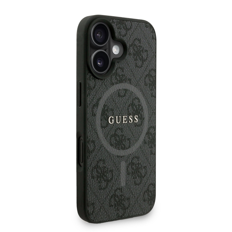 Guess PU Leather 4G Colored Ring Strap MagSafe Zadní Kryt pro iPhone 16 Black