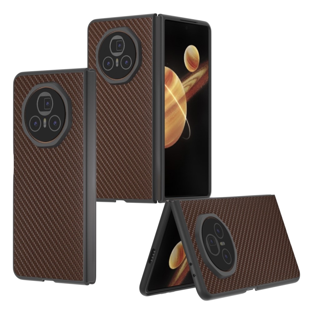 Carbon plastový obal s umělou kůží na Honor Magic V3 - hnědý
