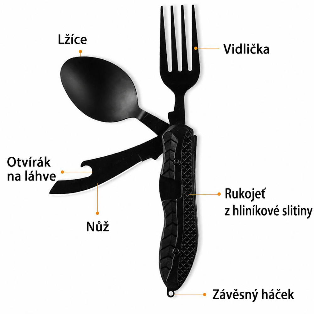 Kempingový skládací příbor 4v1