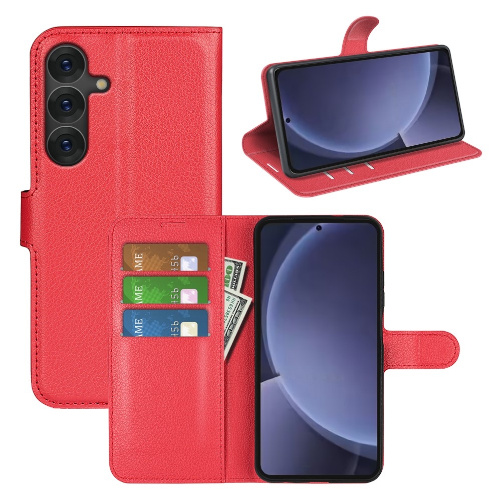 Litchi knížkové pouzdro na Samsung Galaxy S25+ - červené
