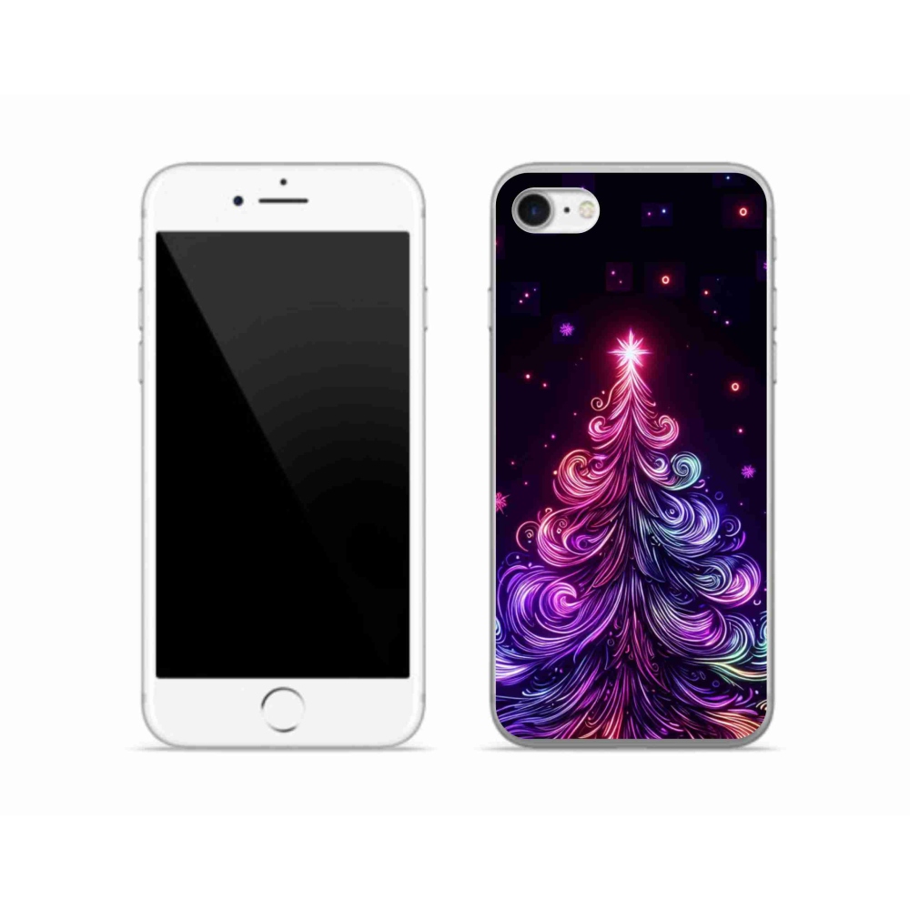 Gelový kryt mmCase na iPhone SE (2020) - neonový vánoční stromek 1