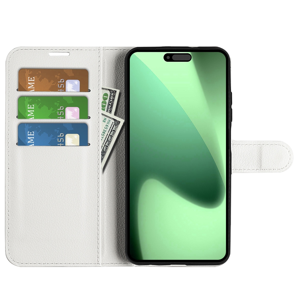 Litchi knížkové pouzdro na iPhone 17 Pro - bílý
