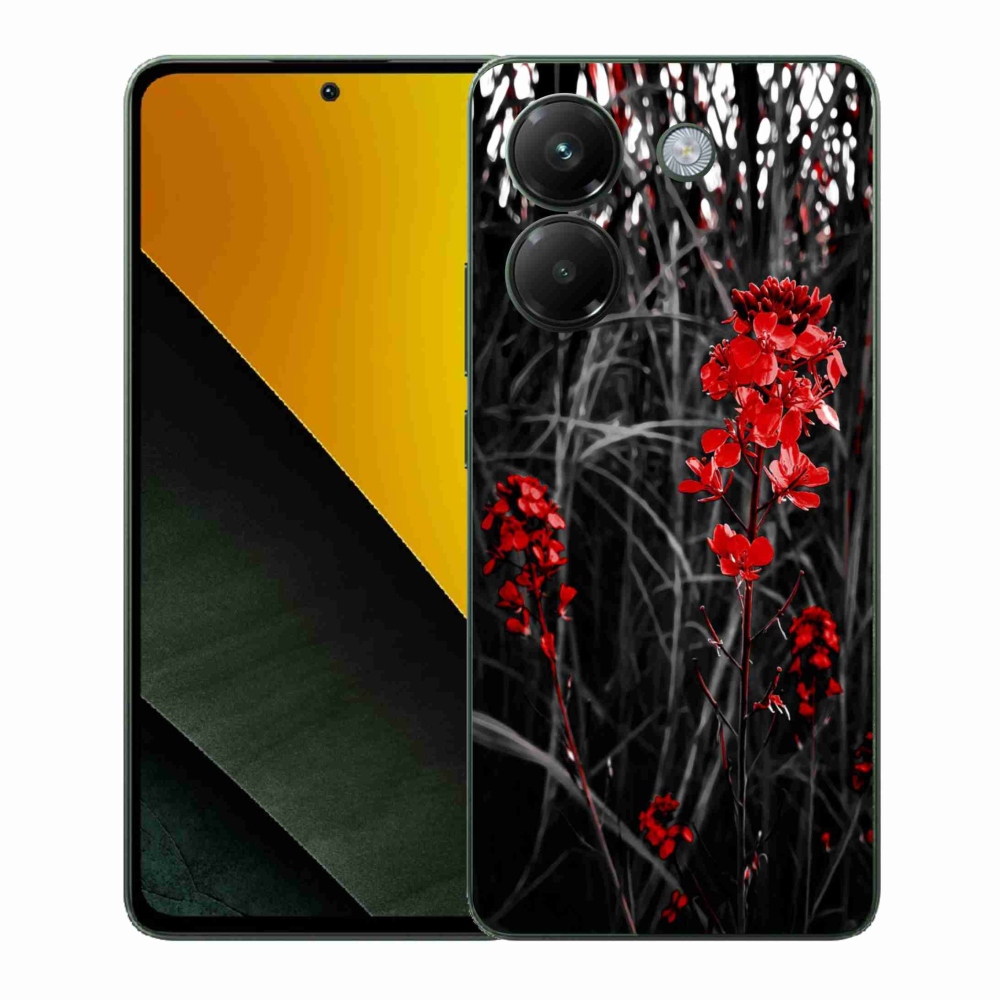 Gelový kryt mmCase na Xiaomi Poco M7 Pro 5G - červená rostlina