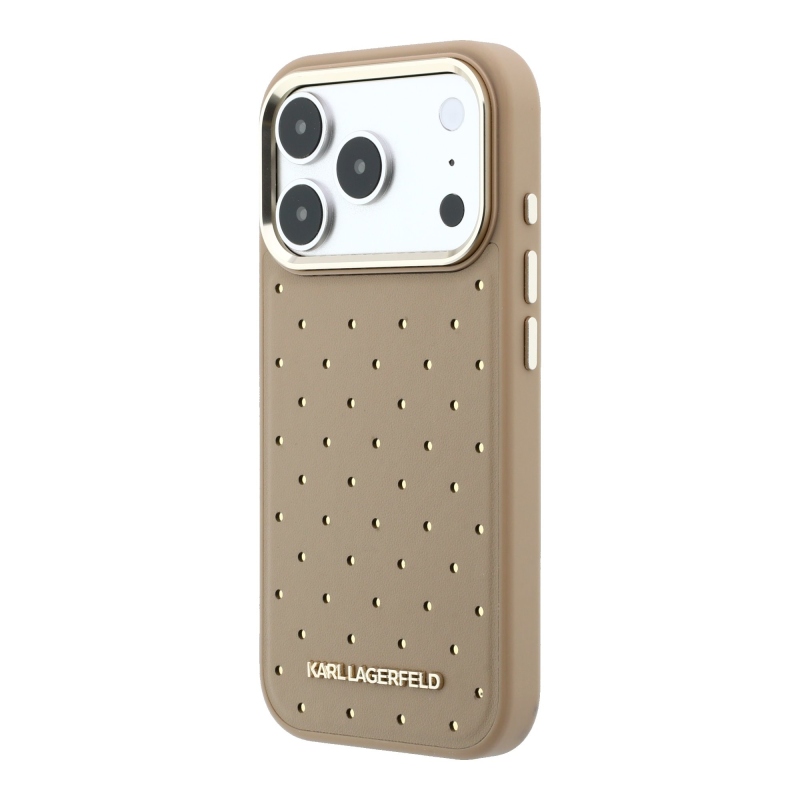 Karl Lagerfeld PU Perforated Gold Dots MagSafe Zadní Kryt pro iPhone 17 Pro Max Beige